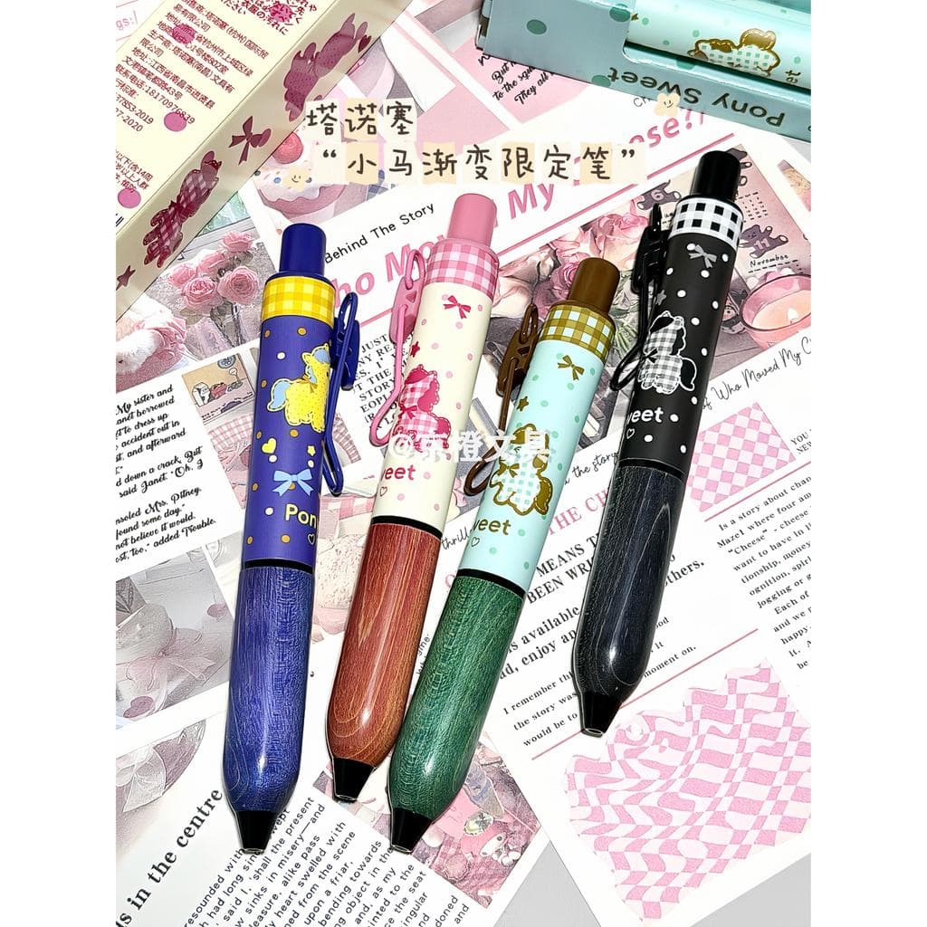 Tanooci tanooci pônei gradiente limitado 0.5mm caneta gordinha de madeira macio bonito impressão manual caneta Log Grip