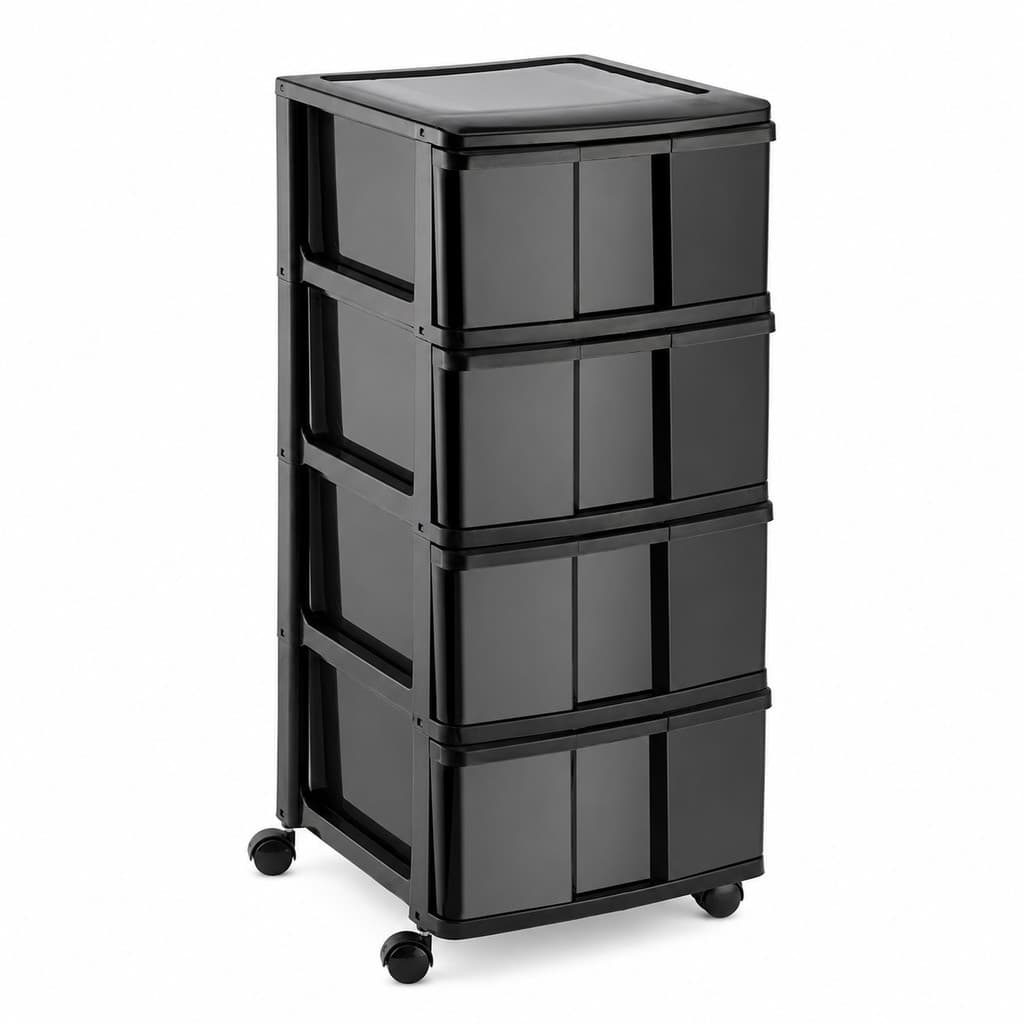 Gaveteiro Porta Tudo 4 ou 3 Gavetas Com Rodas Organizador Multiuso Monte Líbano Cor Preto