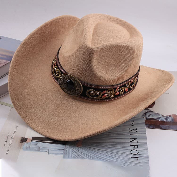 Chapéu De Aba Grande Estilo Cowboy Ocidental – Jazz De Camurça Para Outono E Inverno