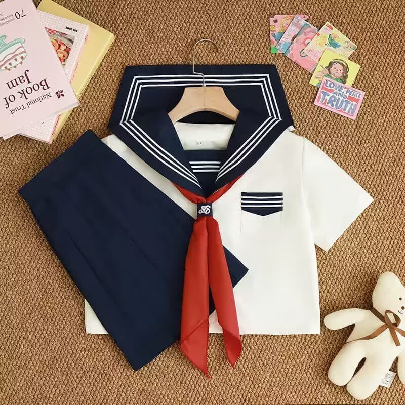 [JK] jk Uniforme Branco Três Livros Uniforme de Marinheiro Estilo Japonês Material Escolar Uniforme Escolar Feminino Kan