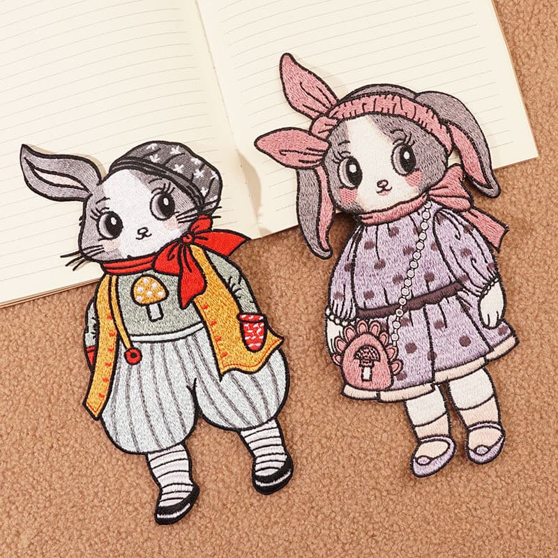 Grandes patches bordados para roupas, acessórios de vestuário, fábrica de bordados, patches de tecido com tema de coelho