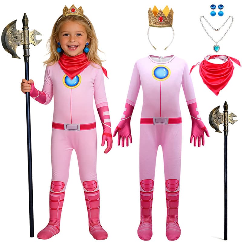 Rosa Princesa Pêssego Batalha Terno Meninas Roupa Halloween Cosplay Festa De Aniversário Bodysuit Traje Das Crianças Car