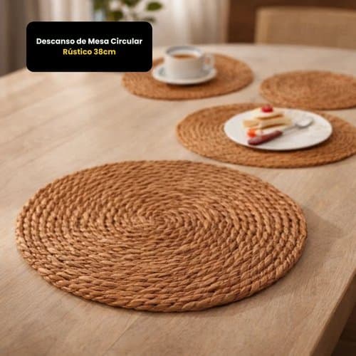 Descanso Mesa Rústico Madeira Redondo Proteção Quente 38cm Decoração
