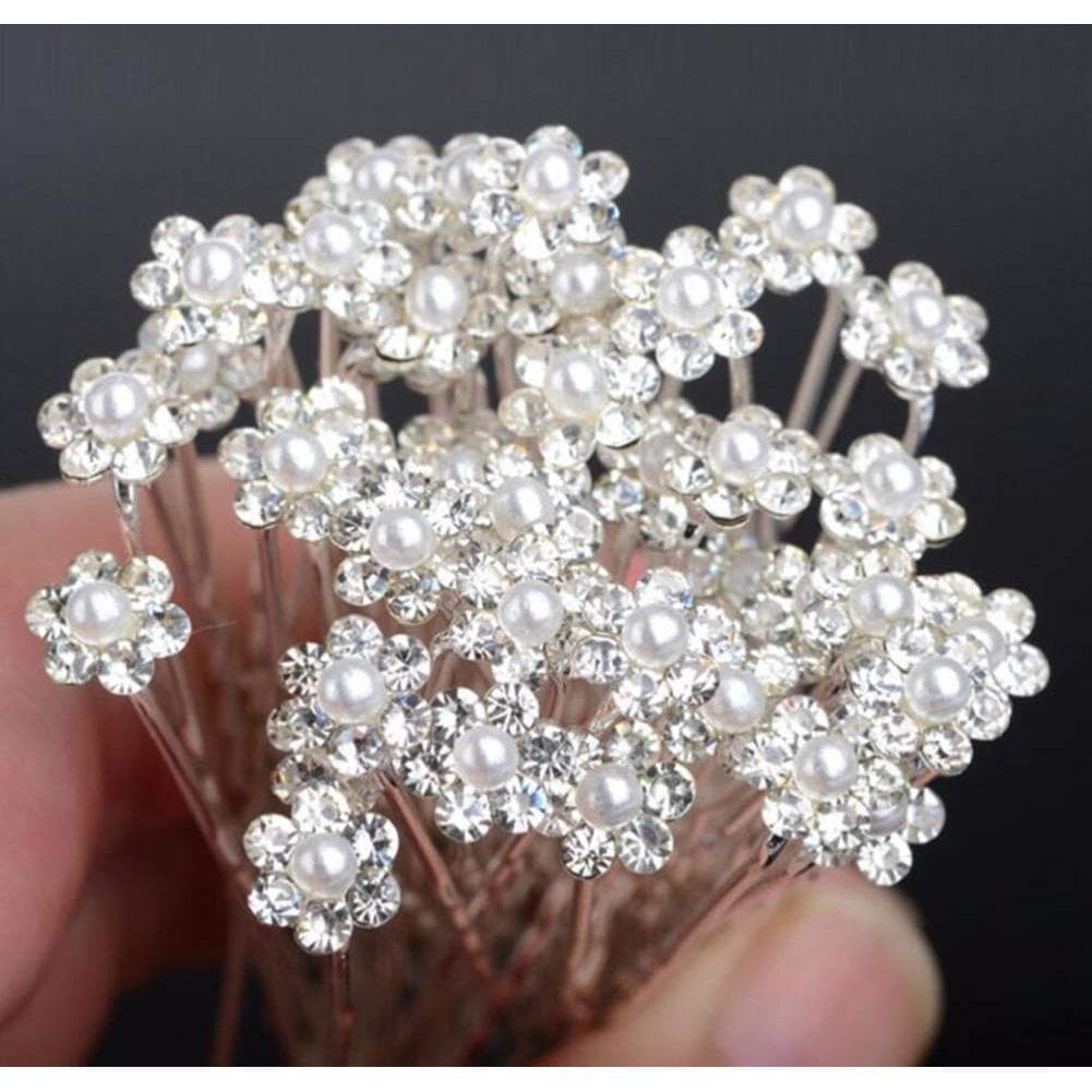 AKOAK 40 Peças Tiara de Noiva com Diamantes e Pérolas, Flor, Presilha de Cabelo com Pérolas e Flores para Casamento, Del