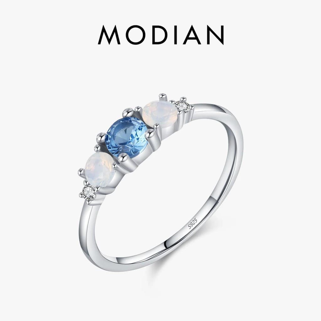 MODIAN 925 Sterling Silver Round Opal Ring Opala Anel Branco Ouro Dainty Cute Three Stone Para Mulheres Jóias De Natal D