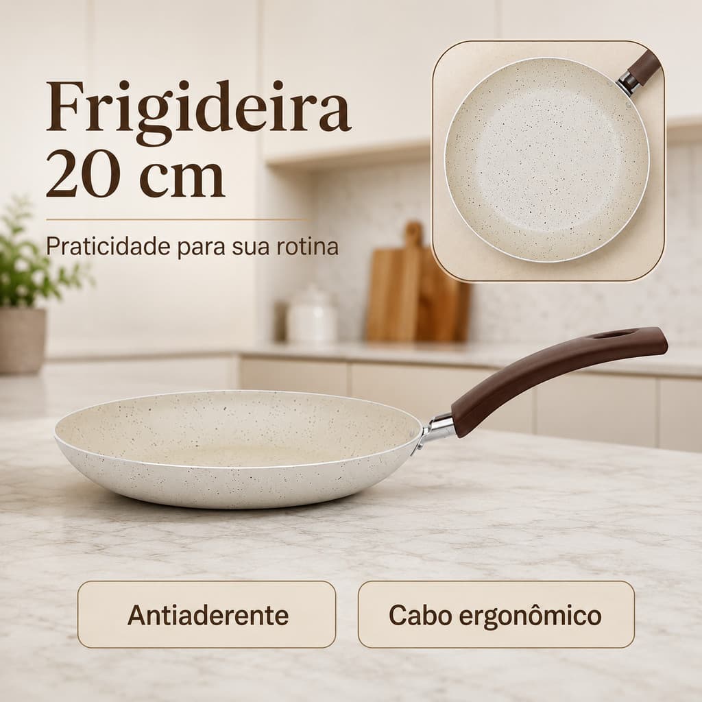 Frigideira Rocca 20cm Revestimento Antiaderente Bege para Café da Manhã Lanches e Pequenas Porções