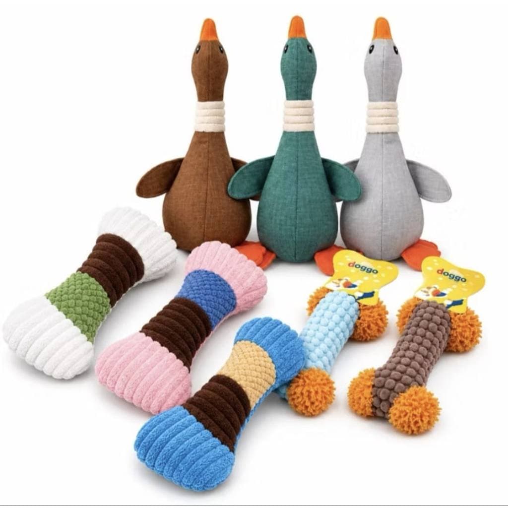 Brinquedo Mordedor de Pelúcia para Cachorro com Apito Sonoro Interativo Ganso ou Ossinho Pet