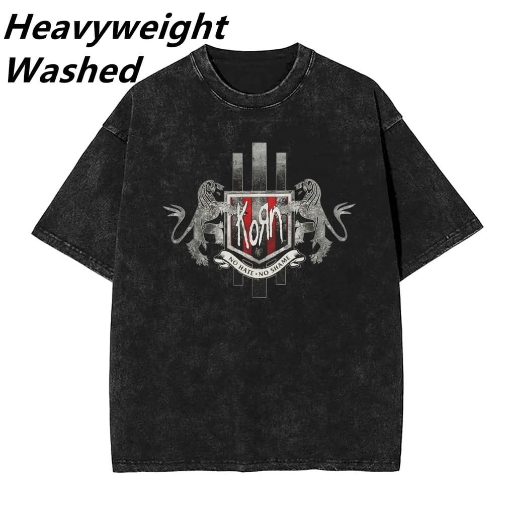 Camiseta Casual Masculina De Manga Curta Lavada Com Estampa De Banda 100 % Algodão Pesado
