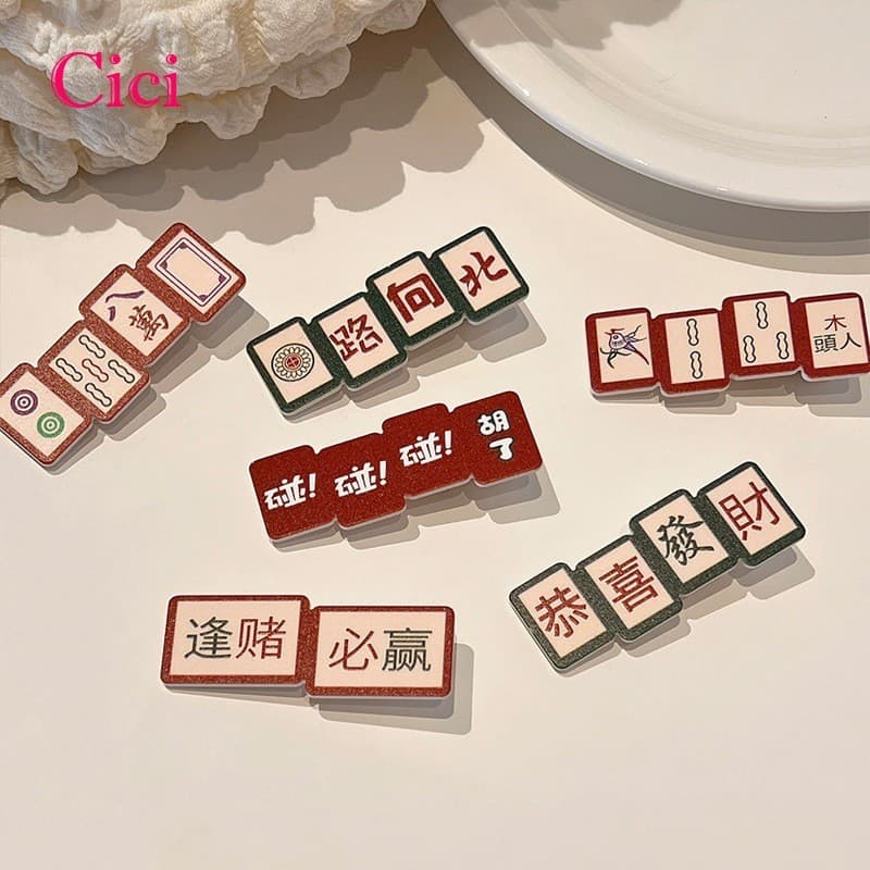 [Cici] Grampos De Garra De Cabelo Lucky Mahjong Para Meninas , Acessórios Auspiciosos , Escolha De Presente Perfeita