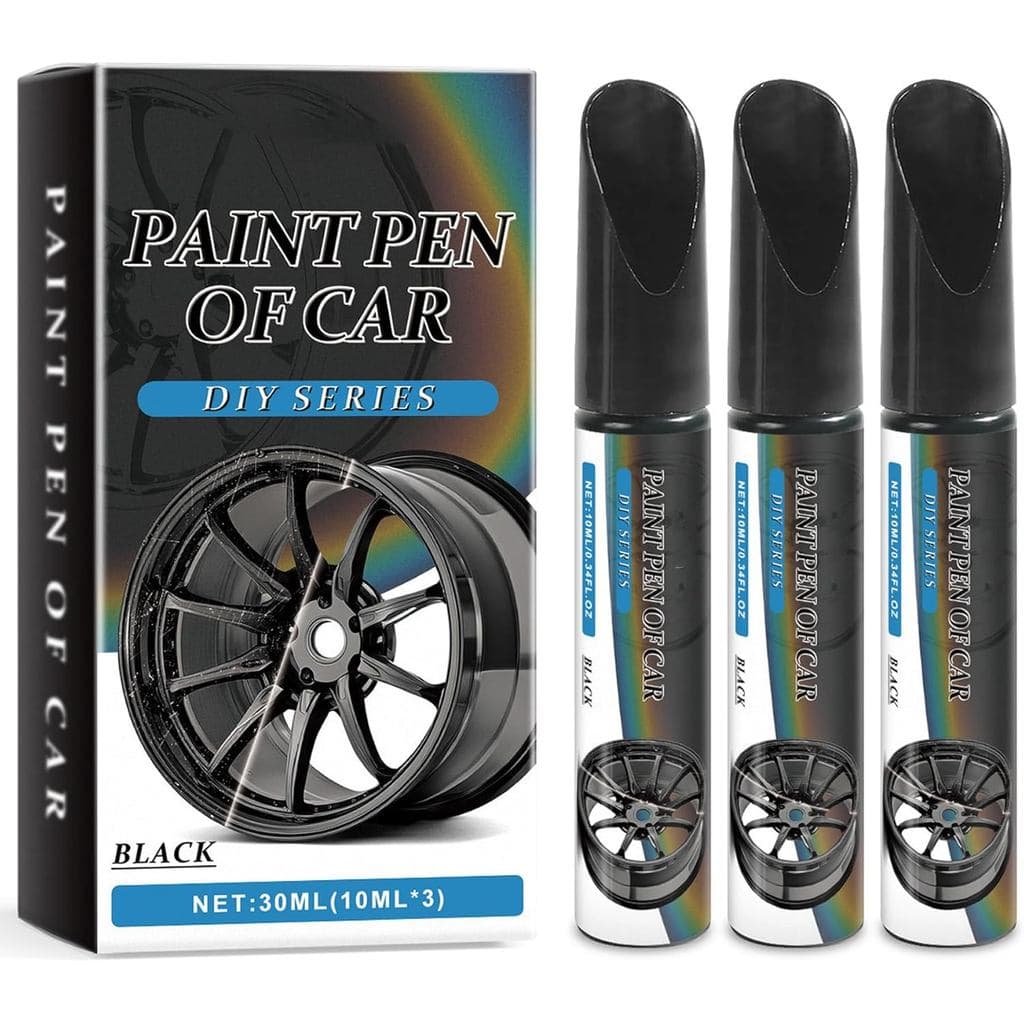 10ml x 3 Canetas Pretas para Reparação de Arranhões em Rodas de Carro, Tinta de Retoque para Aros em Preto Brilhante, Re