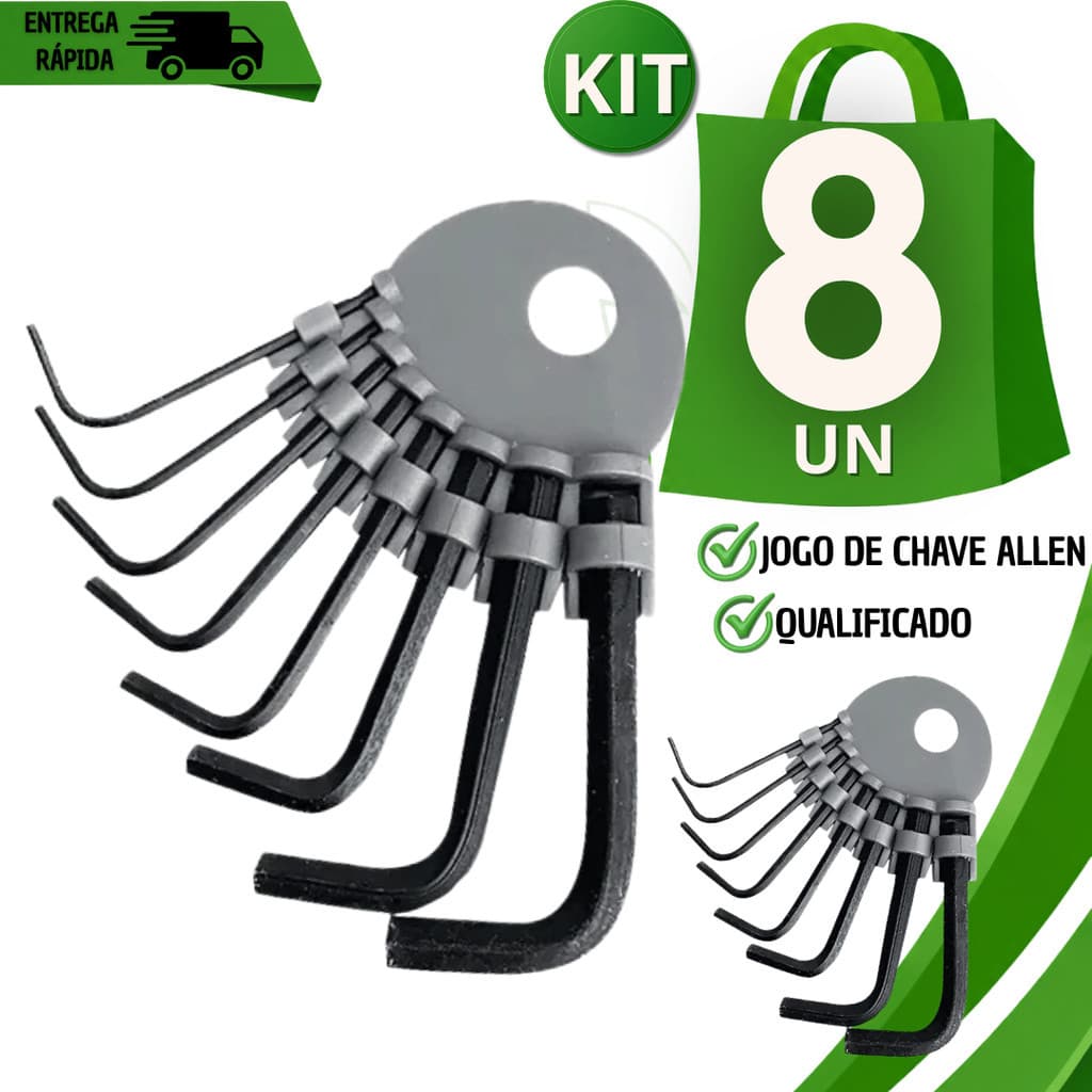 Jogo De Chave Allen 8 Peças Kit Chave Hexagonal Ferramentas Várias Medidas Oficina