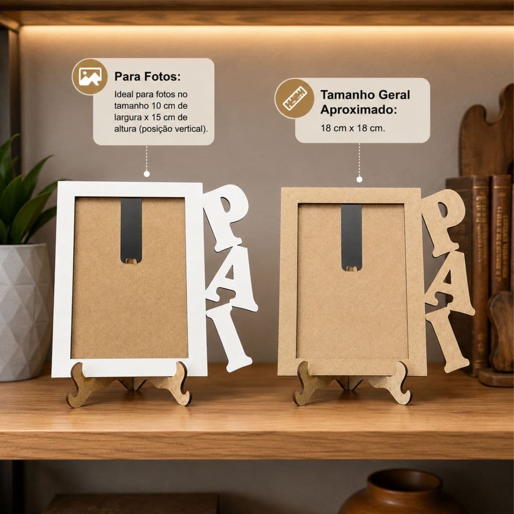 Porta Retrato Pai MDF Cru e Branco com Suporte - Dia dos Pais, Pais, Presente, Porta Retrato