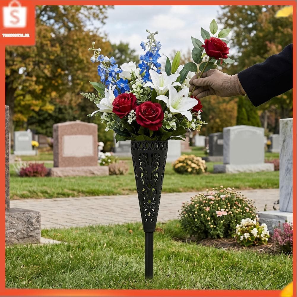 tomdigital.br 4 peças de suportes para flores de sepultura vaso decorativo de cemitério com estacas resistentes para
