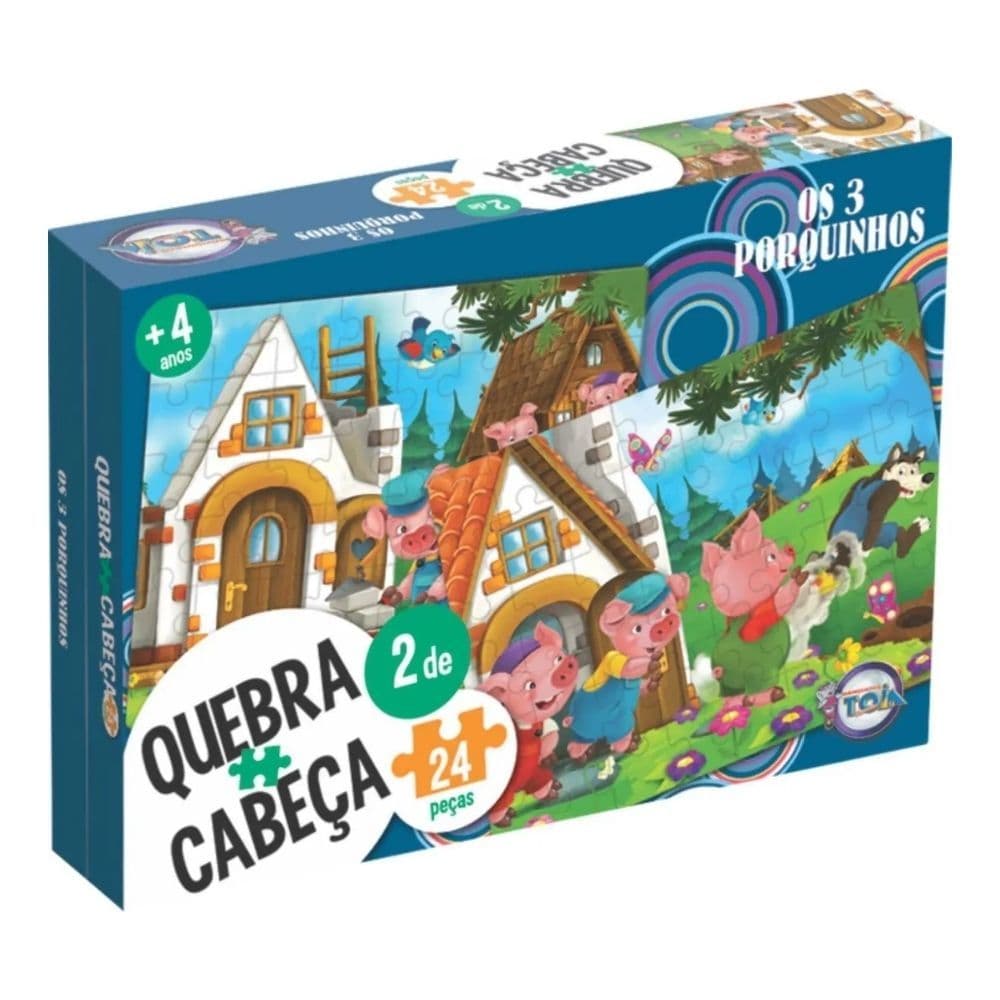 Quebra Cabeça Os 3 Porquinhos 2 em 1 24 Peças Brinquedos Toia