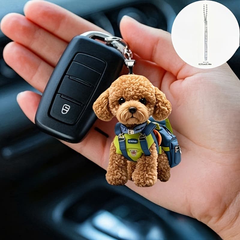 Chaveiro Decorativo de Acrílico em Forma de Cachorro Teddy, Adequado para Espelhos Retrovisores de Carro e Mochilas