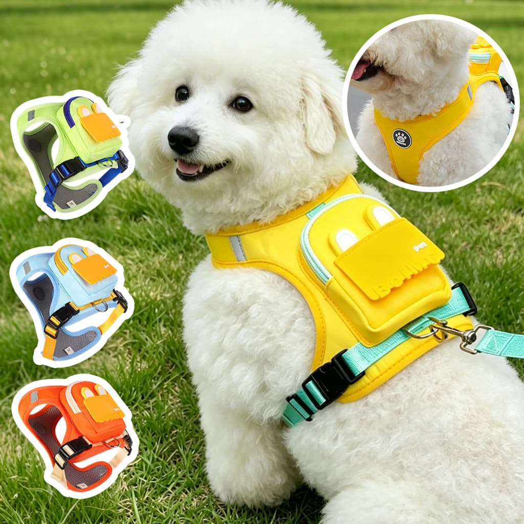 Arnês E Trela Para Animais De Estimação Cães Andando , Mochila De Transporte Automático Fofos , anti-Choque Estilo Colet