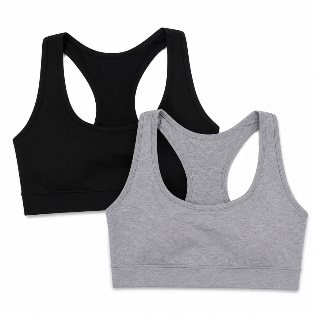 Kit 2 Top Suplex Feminino Nadador Fitness Sem bojo Preto e Cinza Liso