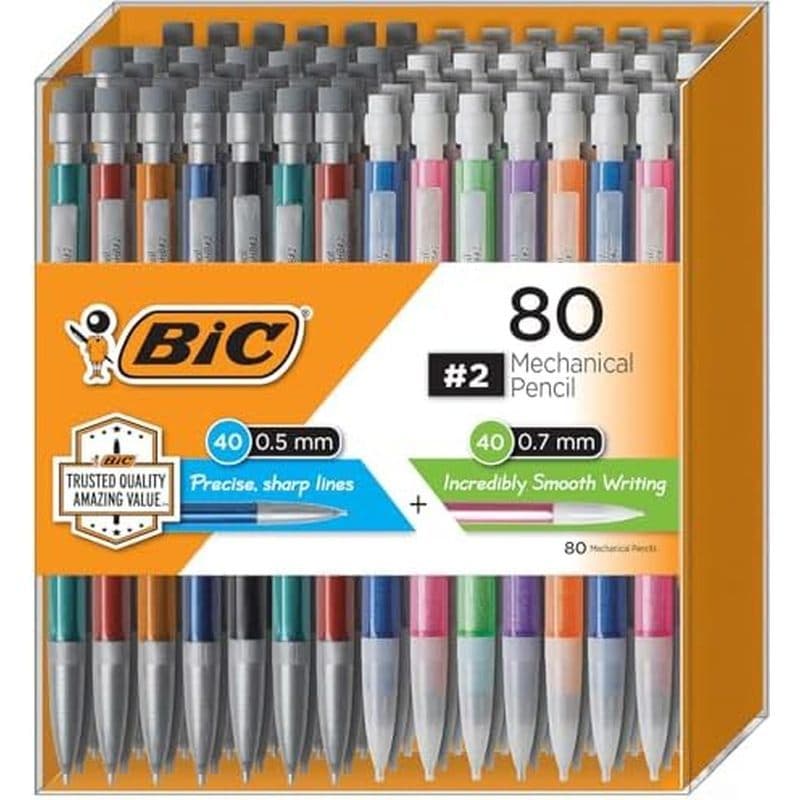 Lápis Mecânicos BIC 0.7mm & amp ; 0.5 Mm , # 2 EXTRA Suave Com Barris De Várias Cores-Dois Tamanhos Variados , Pacote 80