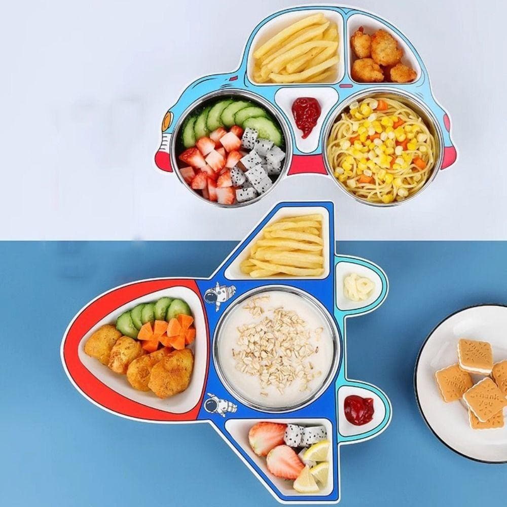 Utensílios De Mesa Infantis , Prato De Jantar Criativo Em Forma De Carro De Avião Almoço Infantil De Desenho Animado De