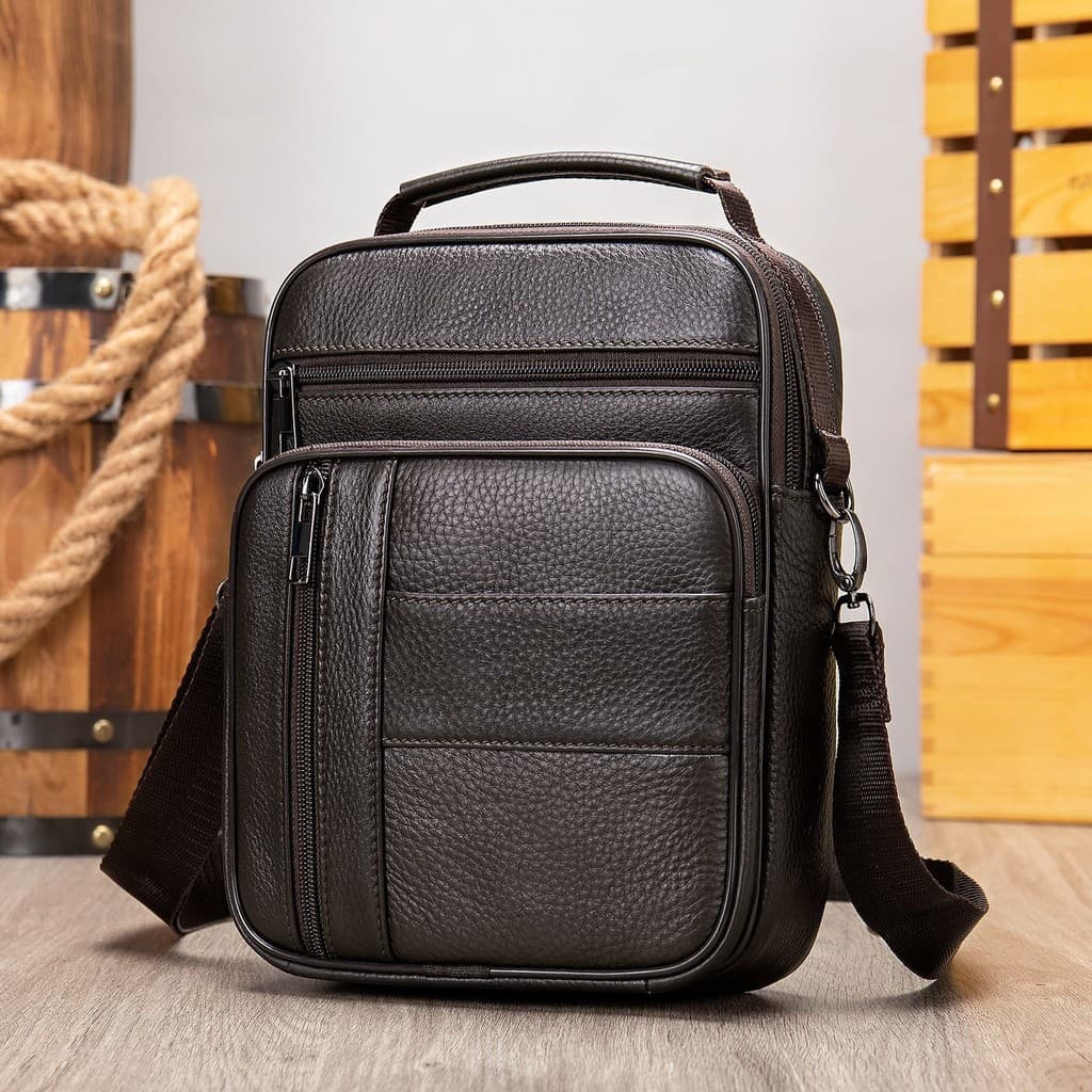 Bolsa transversal masculina de couro genuíno, bolsa de ombro masculina de couro de primeira camada, bolsa transversal pe