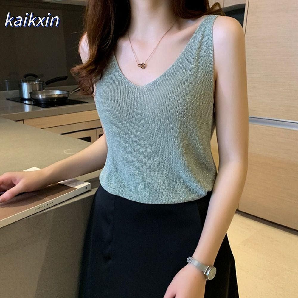 KAIKXIN Regatas Femininas , Colete Feminino Casual De Lantejoulas , Camisas Regata Elegantes Com Suspensório De Cetim De
