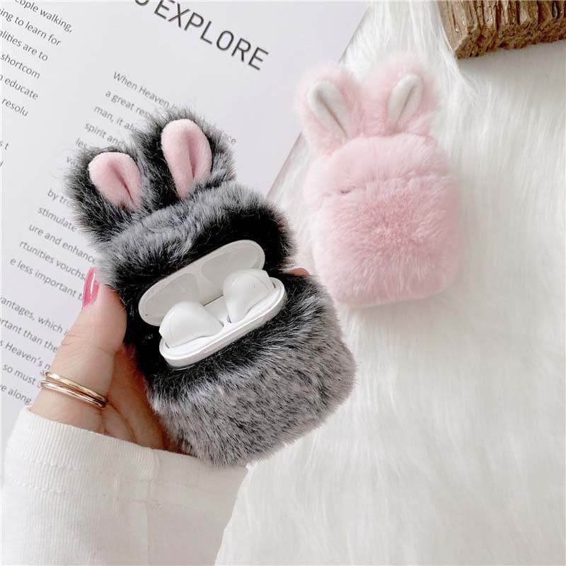 Capa Fone Ouvido Sem Fio Airpods Cute Soft Plush Rabbit Ear Women Girls Wireless Armazenamento À Prova Choque Para 1/2