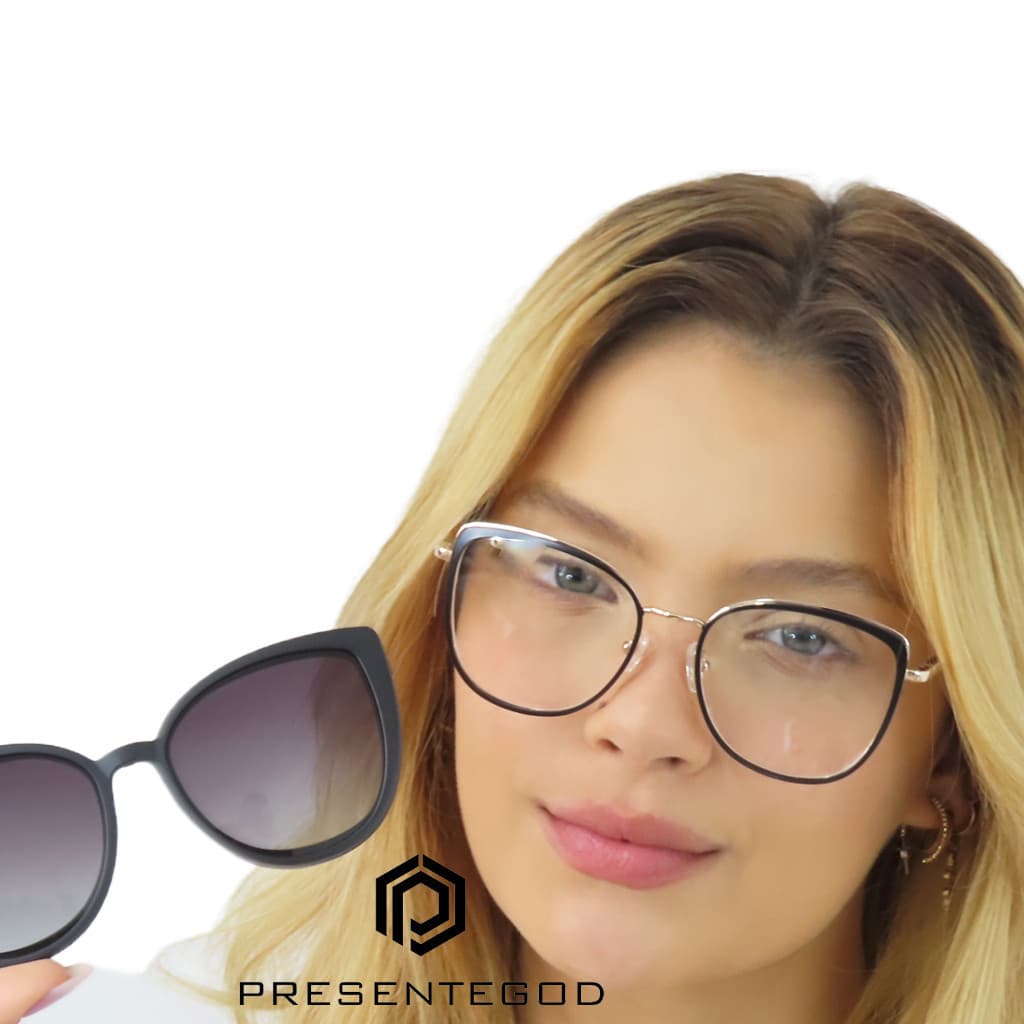 Armação Feminino Gatinha Retro + Clip On 2 Em 1