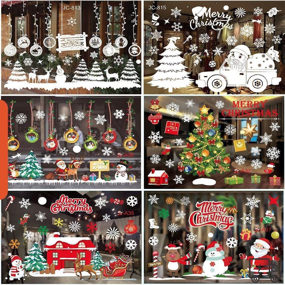 LOVUR Adesivos De Janela De Natal Decoração De Festa Floco De Neve Papai Noel Boneco Adesivo De Parede