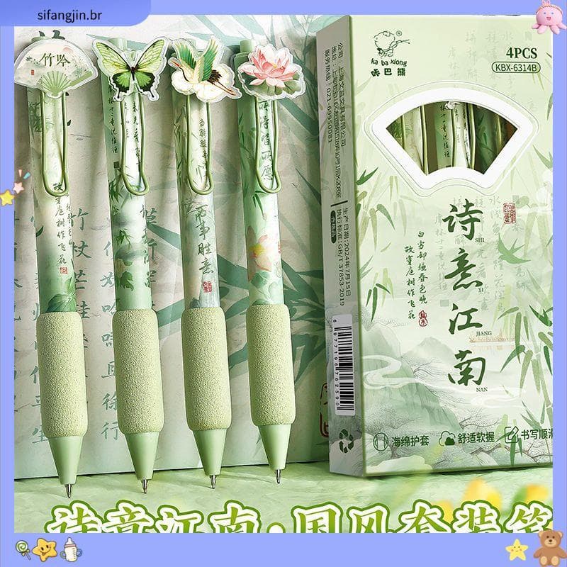 Kaba Bear ins Bolsa Europeia de Alta Aparência Caneta Gel Estilo Chinês Estudante Pincel Caneta Pergunta ST Secagem Ráp