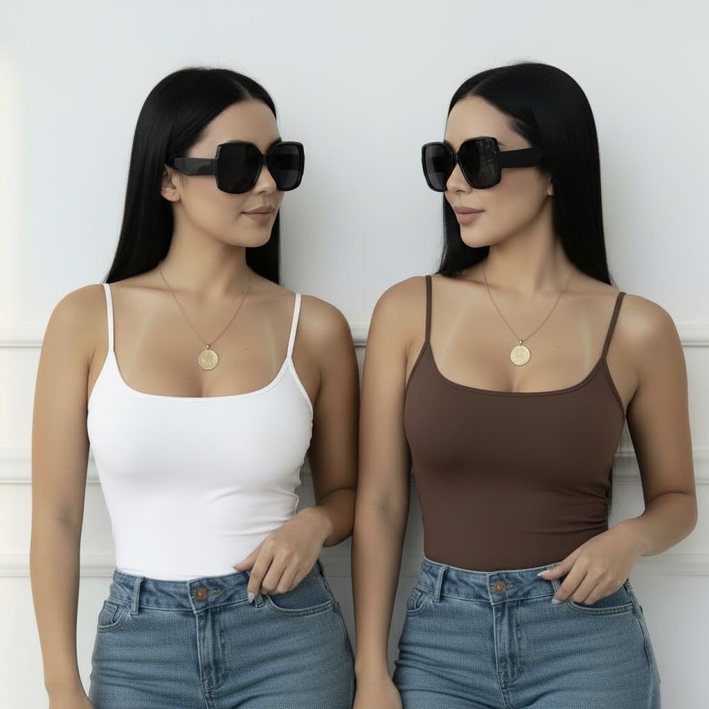 Kit 2 Blusinhas Femininas Justa Alça Fina Básica Regata Colada Casual