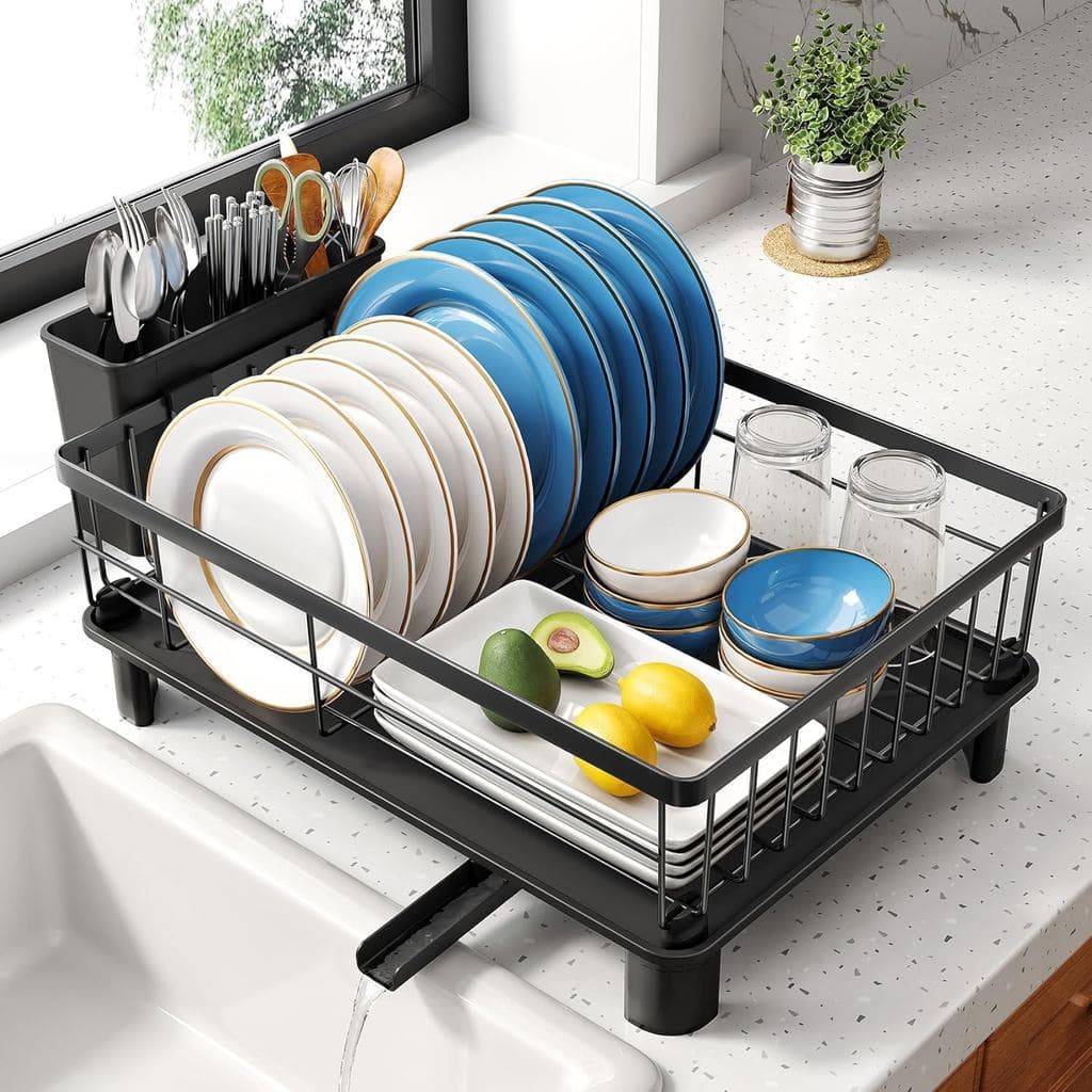 Escorredor de louça SNTD - escorredor de louça pequeno para bancada de cozinha, feito de aço inoxidável, equipado com su