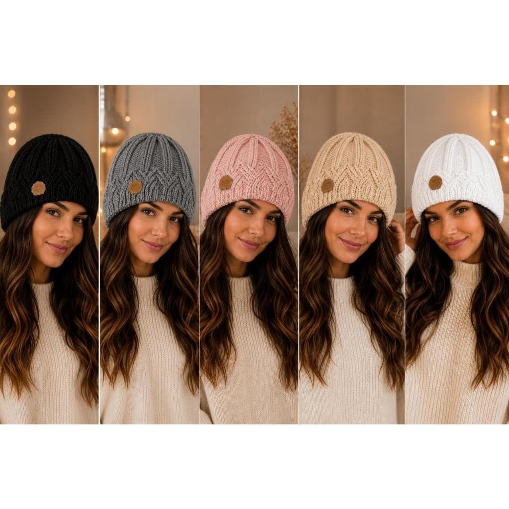 Touca Feminina de Lã Preta Luxo Gorro de Inverno Macio Quente Confortável Elegante Moda Frio Casual Premium