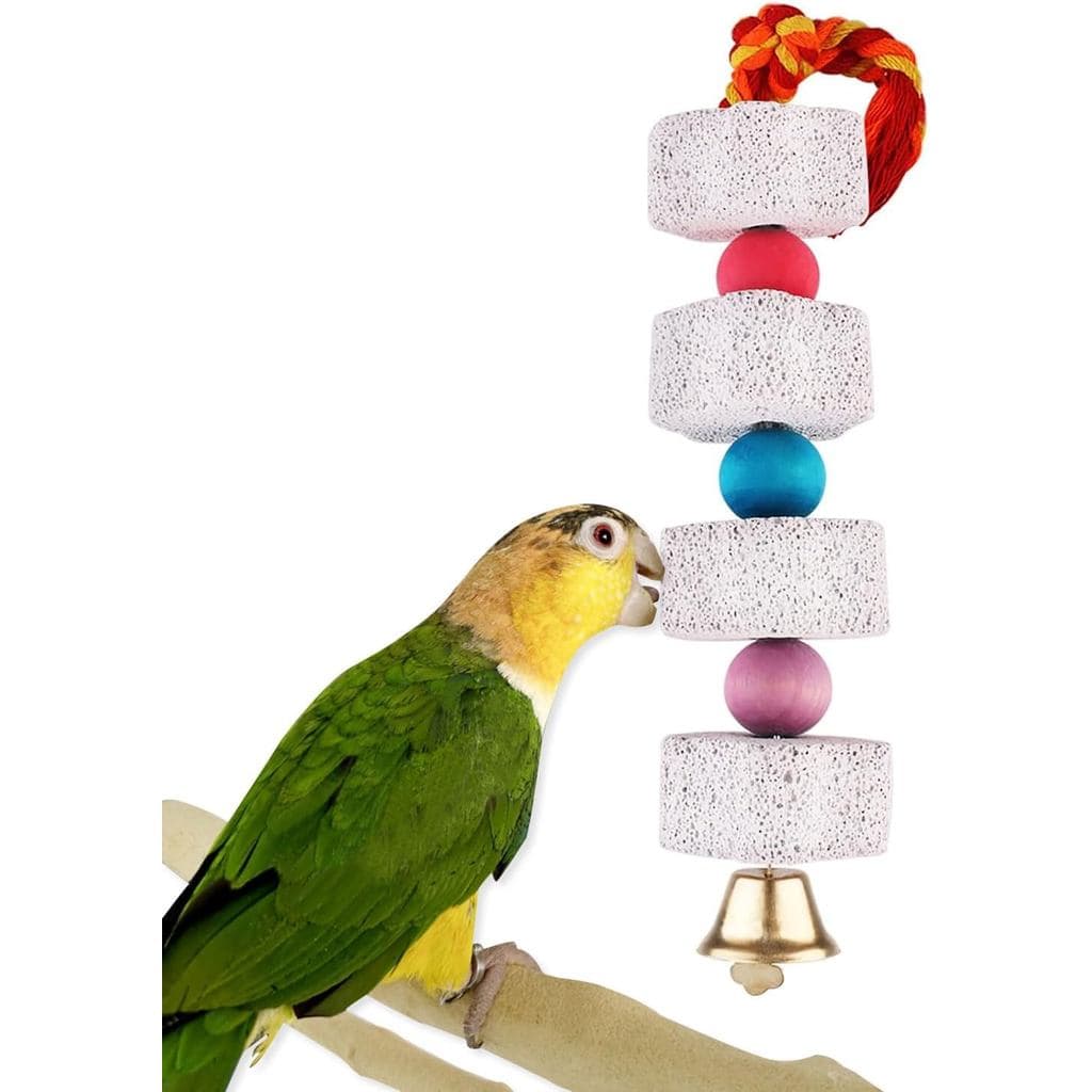 Pedra de Moer o Bico para Pássaros com Sino, Bloco de Lava, Alimento Suplementar de Cálcio, Brinquedo de Mastigar para P