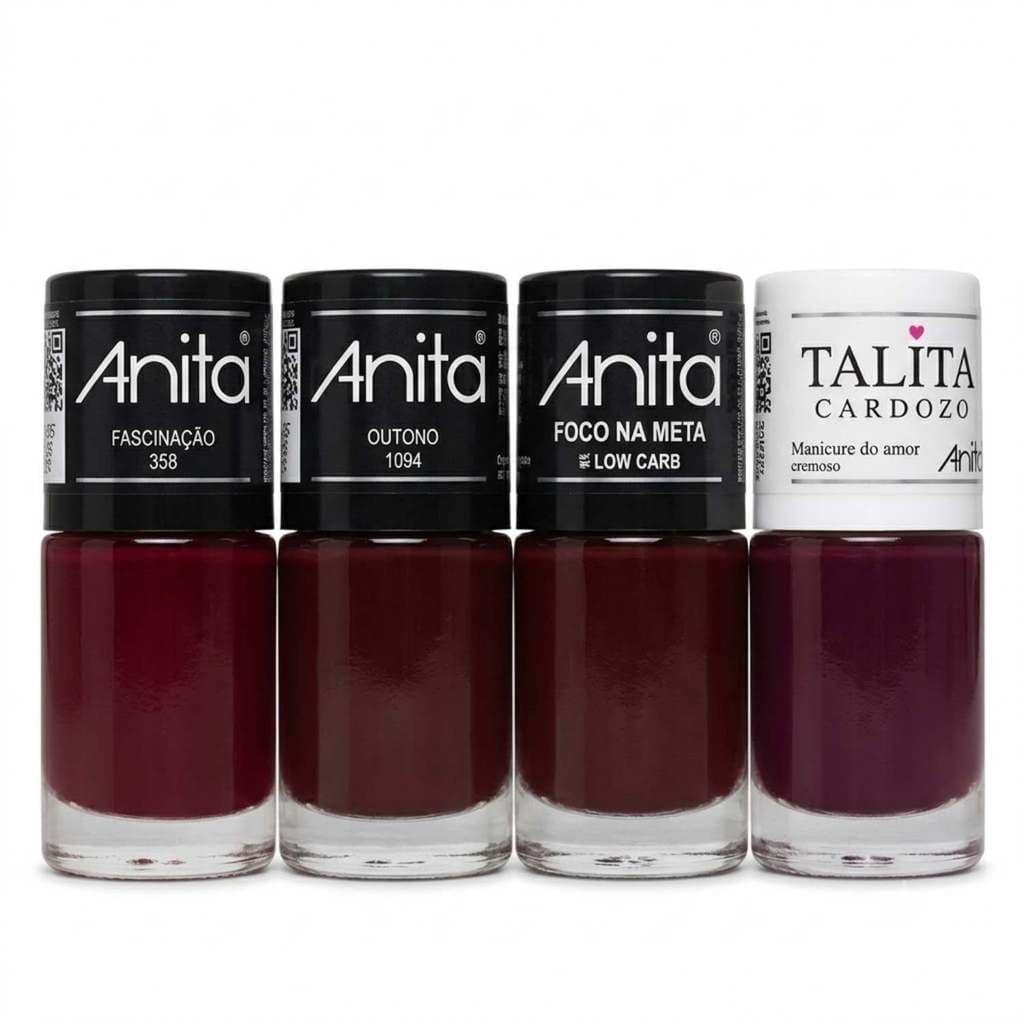 Kit  4Esmaltes Anita Talita Cardozo Tons Escuros Vermelho