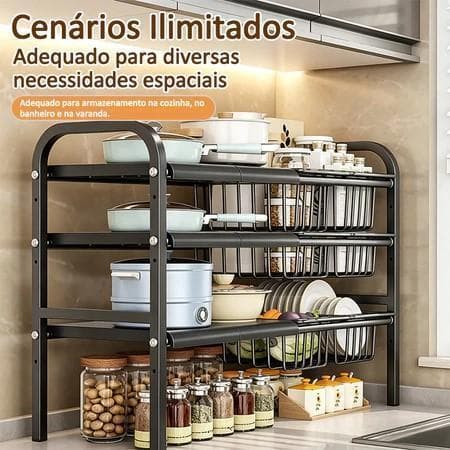 Prateleira Retrátil de Cozinha com Cestos | Aço Resistente para Debaixo da Pia