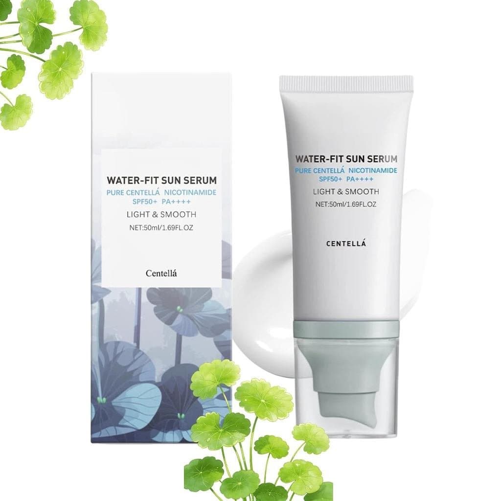 Protetor Solar Centella SPF50PA++++: HyaluCica Water-Fit Sun Serum. Proteção de longa duração, fórmula hidratante, leve