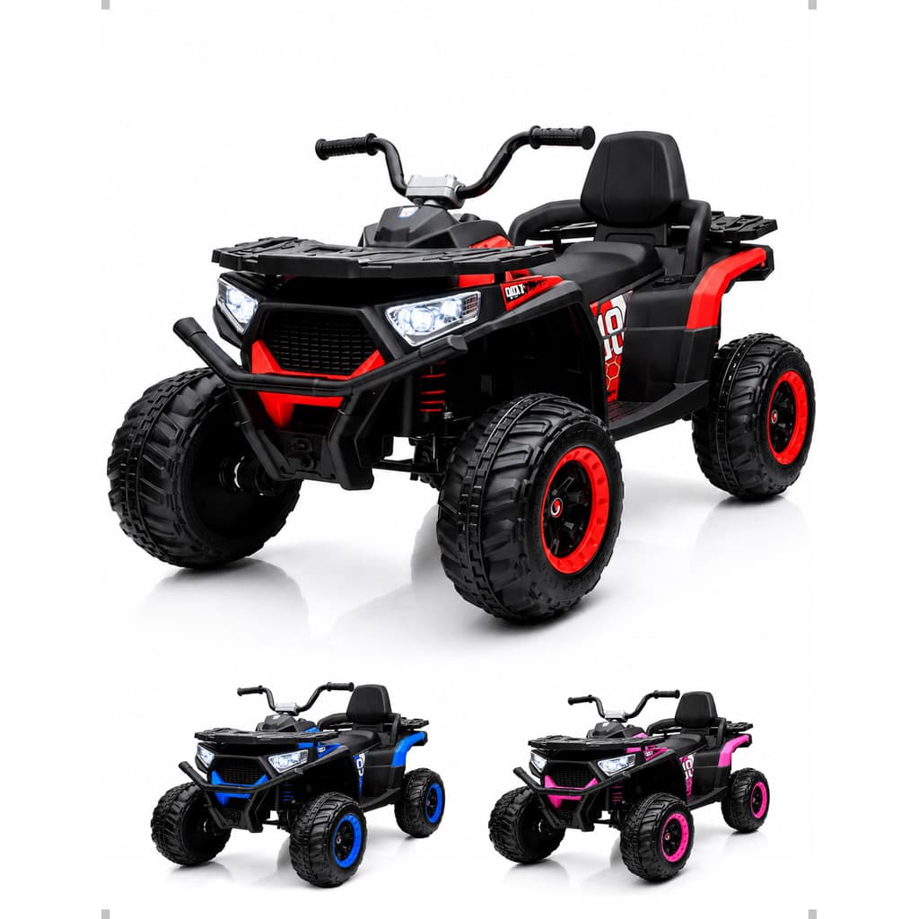Quadriciclo Elétrico Infantil 12V Controle Remoto LED MP3 Bateria Recarregável Preto e Vermelho