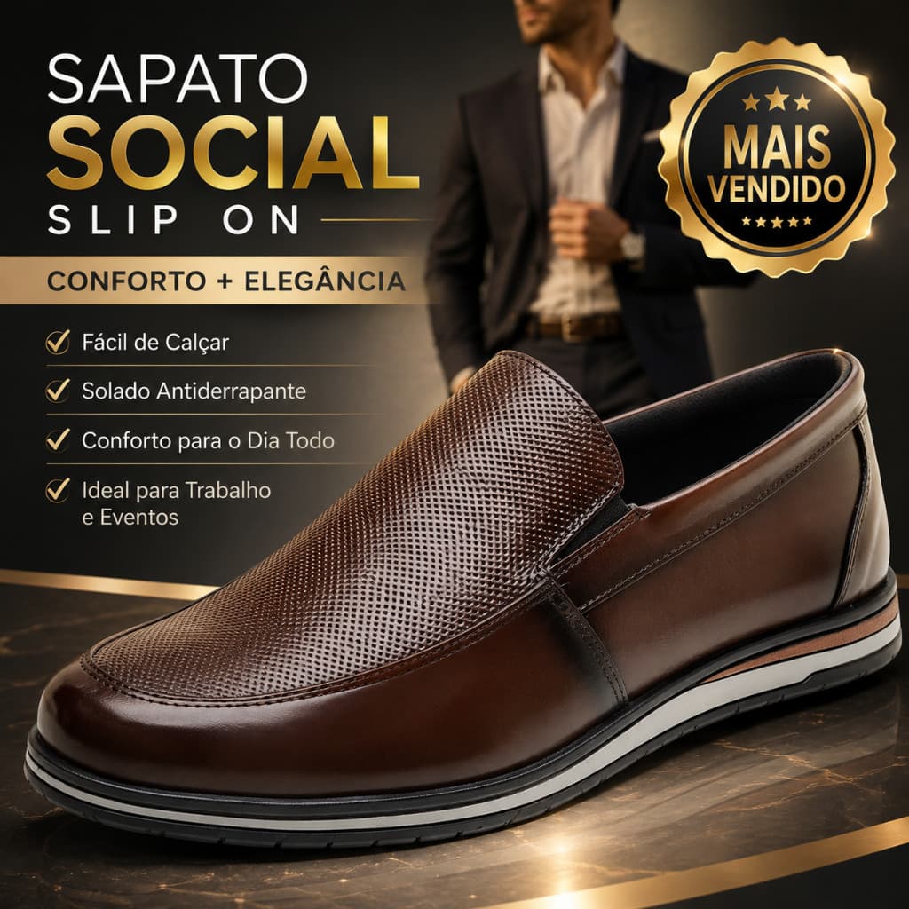 Sapato Social Masculino Slip On Confortável Antiderrapante Executivo Casual Trabalho Preto Café