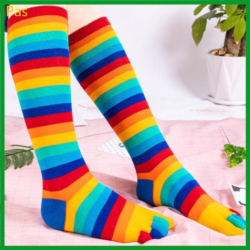 Meninas Dedo Do Pé Dividido 5 Dedos Bezerro Meias Arco-Íris Colorido Listrado Trevo Impresso Respirável Alg