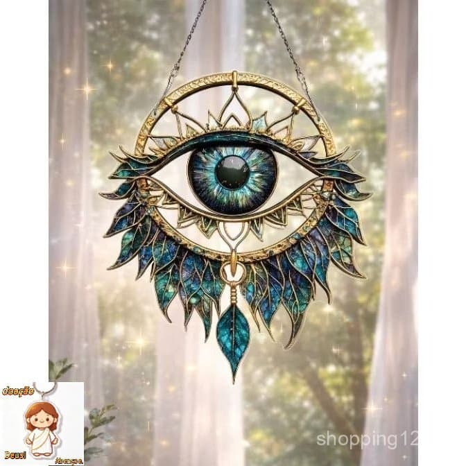 Mobile Enfeite Decorativo Olho Místico – Efeito Vitral 2D Olho Grego Proteção Filtro dos Sonhos