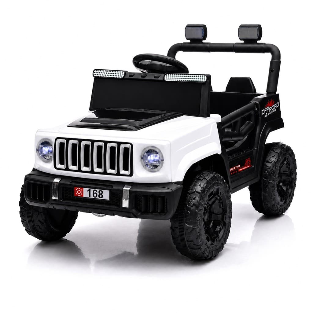 Carrinho Jipe Elétrico Infantil 12V Branco Controle Remoto Bluetooth USB Farol LED - Bang Toys