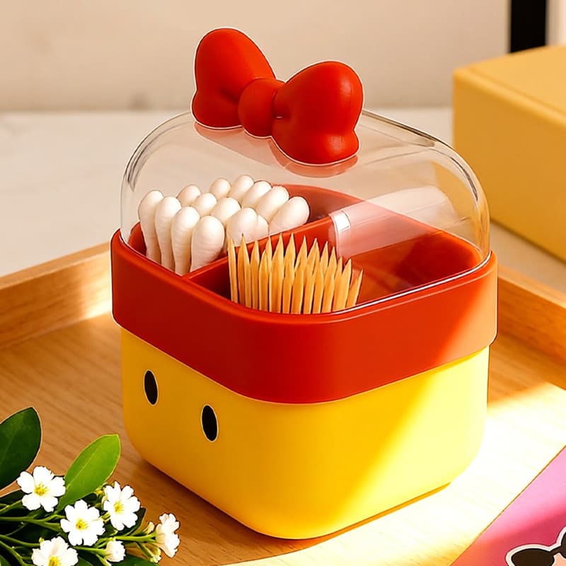 Caixa de armazenamento em estilo cartoon para uso doméstico, porta-palitos de mesa, recipiente para palitos de alto padr