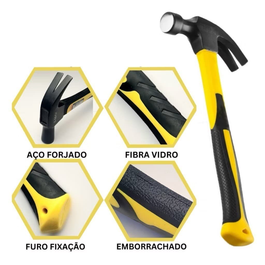Martelo Unha 27cm Cabeça Aço Forjado Cabo Antiderrapante Multiuso Top