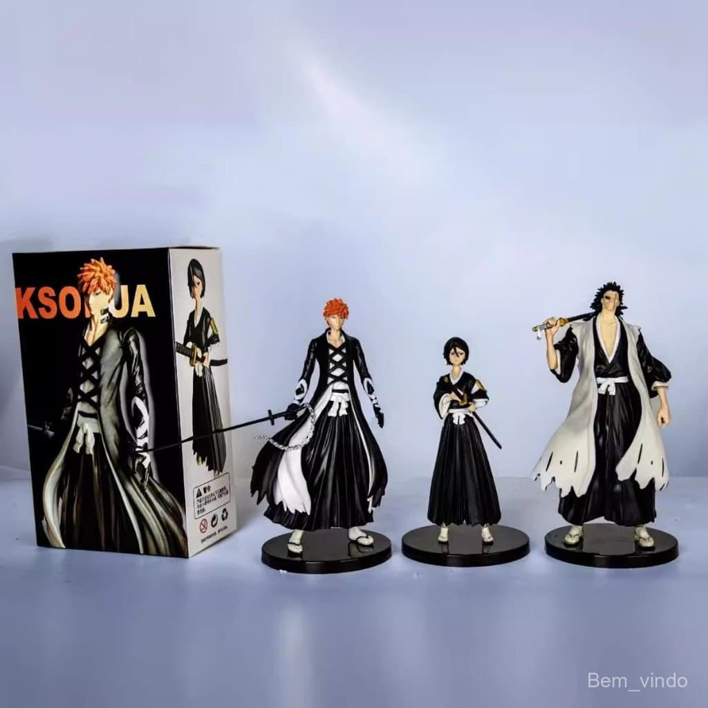 Conjunto de 3 Peças 15-19cm Anime Japonês Bleach Kurosaki Ichigo Hitsugaya Toushirou Kuchiki Rukia Figuras de Ação para