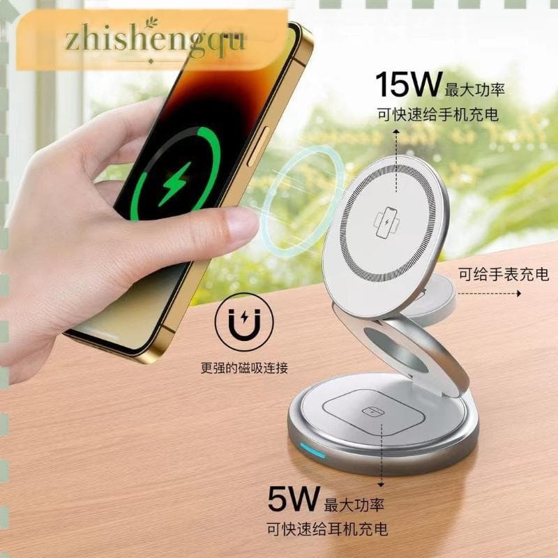Carregador 3 em 1 por Indução – Rápido para Celular, Smartwatch e Fone de Ouvido Sem Fio