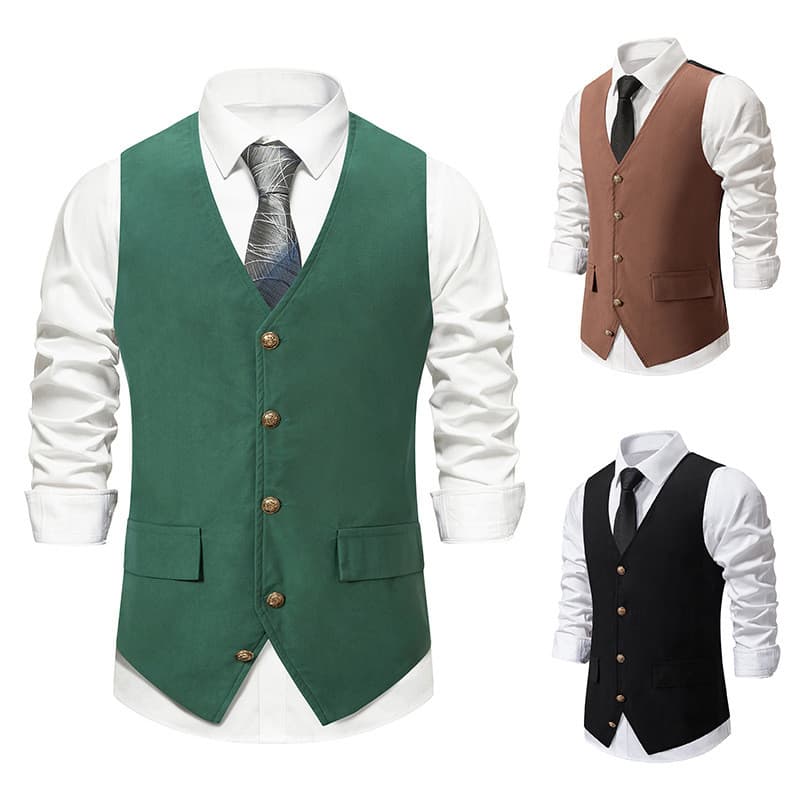 Colete Masculino Com Decote Em V E Peito Único , Formal Sem Mangas Slim Fit Para Casamento Negócios Diariamente