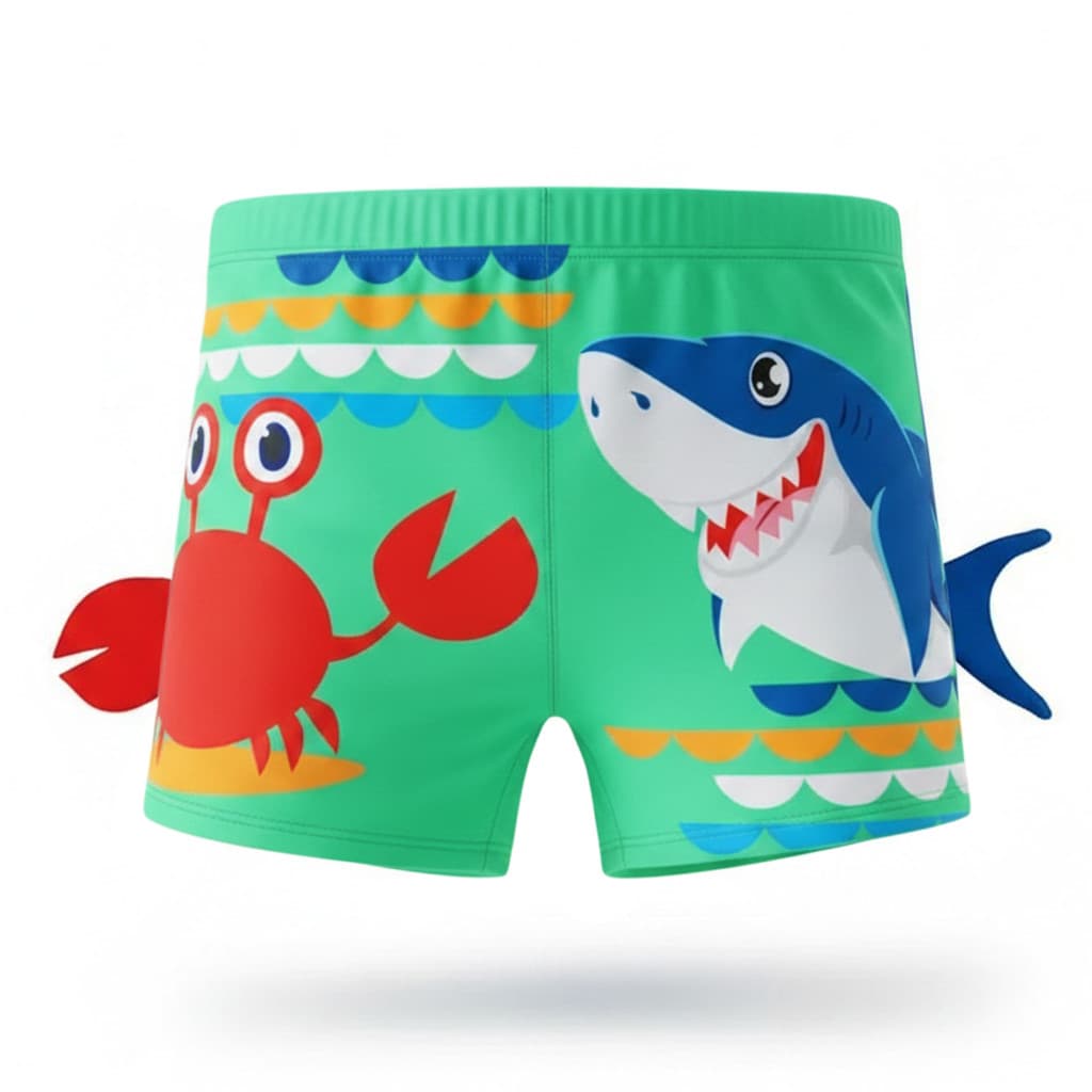 Sunga Infantil Boxer 3D Caranguejo Tubarão Proteção UV Praia