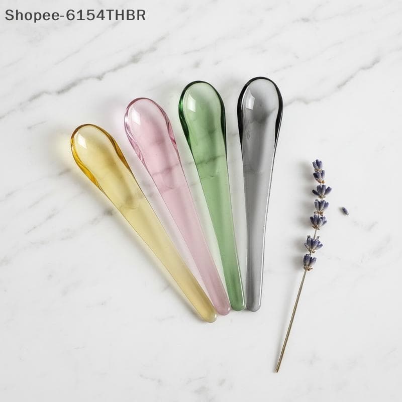 [RG] Colher De Café De Vidro De Cozinha Artesanal Colorida Translúcida Alça Ergonômica Para Bebida Gelada Sobremesa De I