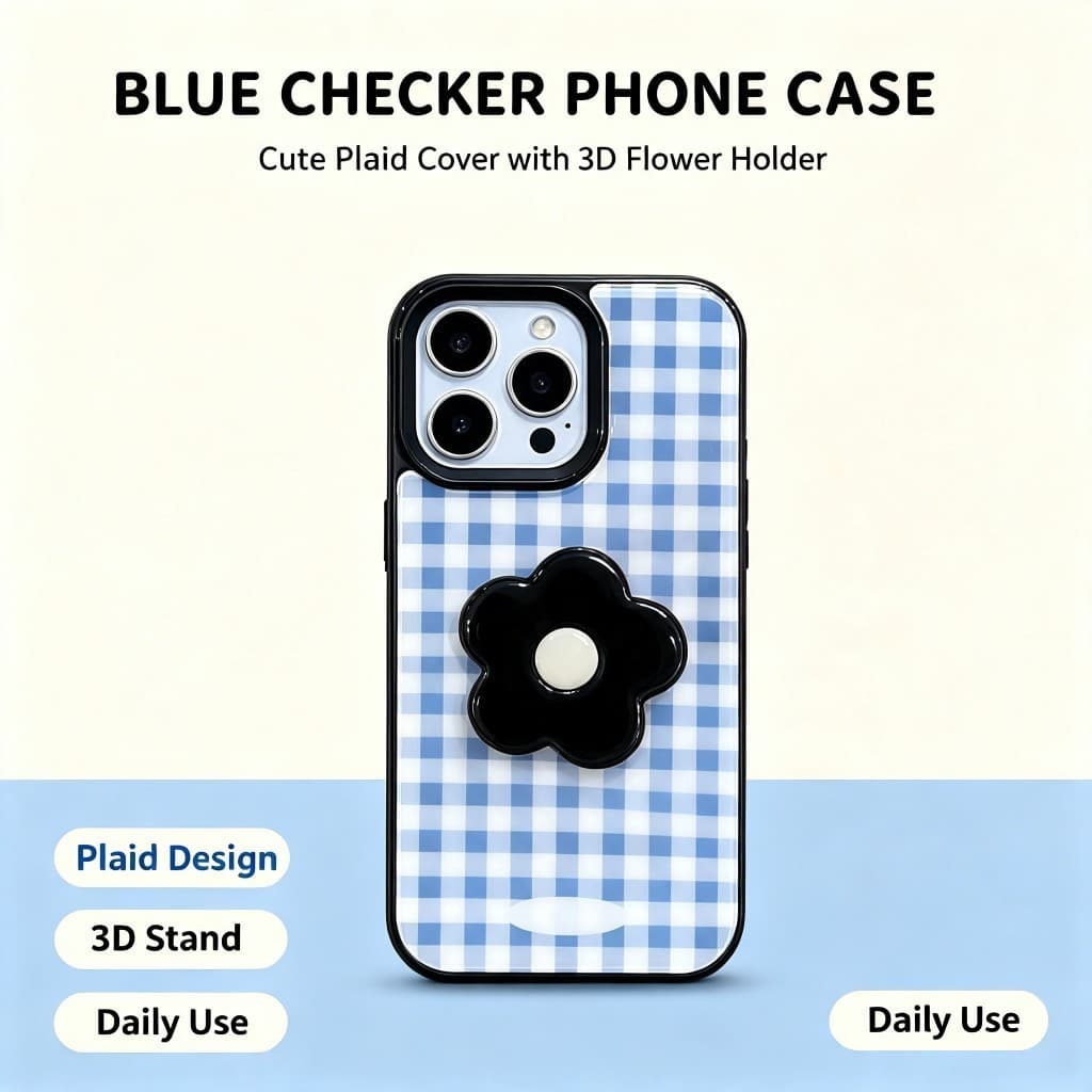 Cute Gingham iPhone PC Hard Case 3D Cartoon Holder Stand Capa Protetora À Prova De Choque Para Telefone
