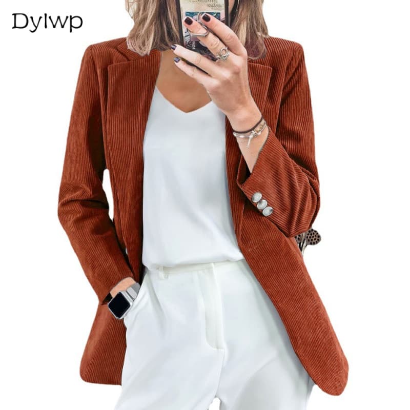 Blazer De Veludo De Manga Comprida Feminino Primavera Outono Casual Cor Sólida Jaqueta Slim Fit Agasalhos